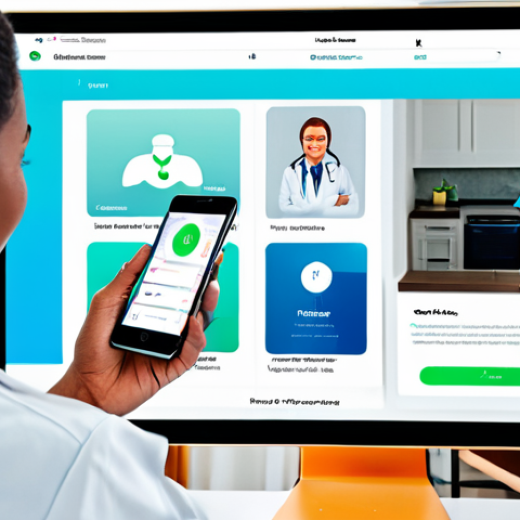 **
"A diverse group of people interacting with a digital healthcare app on their smartphones and tablets. The app displays personalized wellness recommendations, charts tracking progress, and a video call interface with a friendly doctor. Background shows a bright, modern home interior. Fully clothed, appropriate attire, safe for work, perfect anatomy, natural proportions, professional illustration, high quality, family-friendly."
**