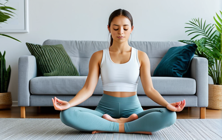 AI-Enhanced Meditation at Home**
A young woman in comfortable yoga attire, fully clothed, sitting in a serene living room with soft lighting, meditating with an AI-powered app on her tablet, the app displaying biofeedback visualizations. Peaceful atmosphere, plants in the background, modern decor, appropriate content, safe for work, professional, perfect anatomy, correct proportions, natural pose, well-formed hands, proper finger count, natural body proportions.
**