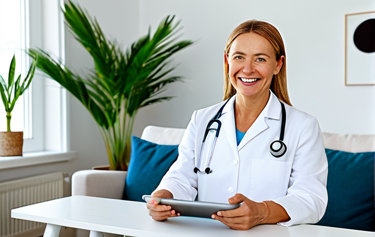 모바일 헬스케어의 사용자 경험 연구 - Telehealth Consultation**
"A friendly female doctor in her 30s, wearing a lab coat and stethoscope,...