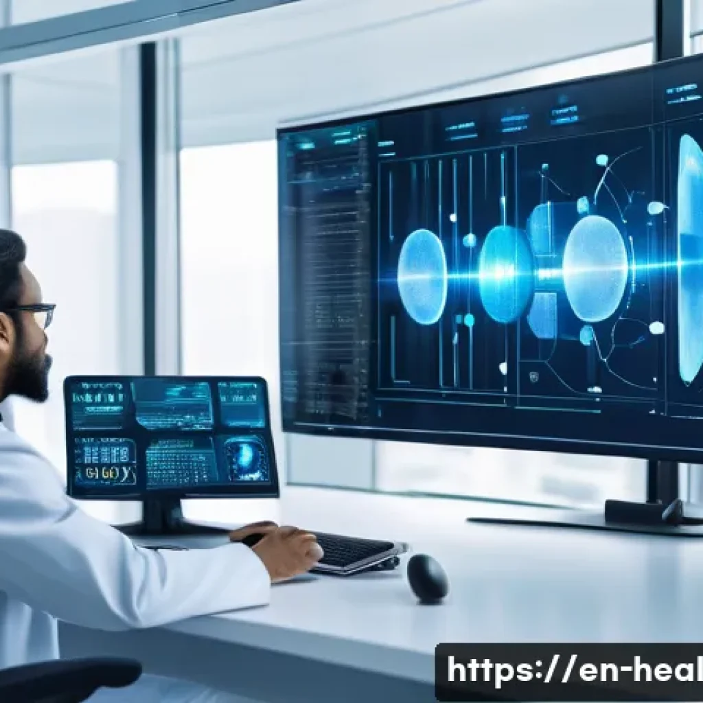 미래 의료 시스템의 법적 쟁점 - A modern healthcare setting showing a diverse team of professionals—doctors, AI engineers, and legal...